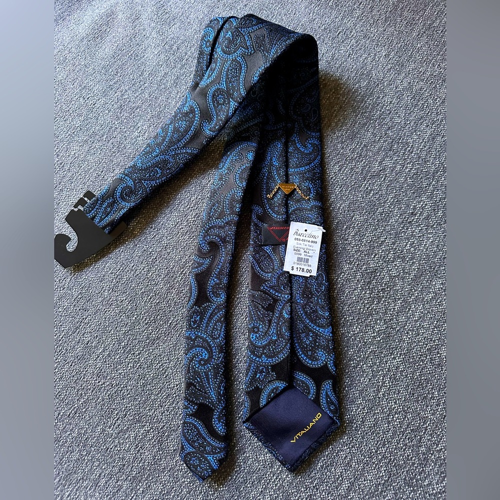 Barcelino black/blue paisley Italian silk tie - Picture 2 of 4